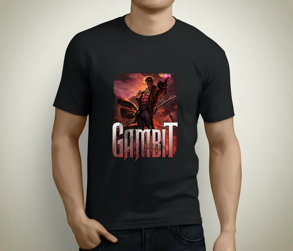 Новая мужская черная футболка с коротким рукавом GAMBIT X-men размеры от S до 5XL принтом