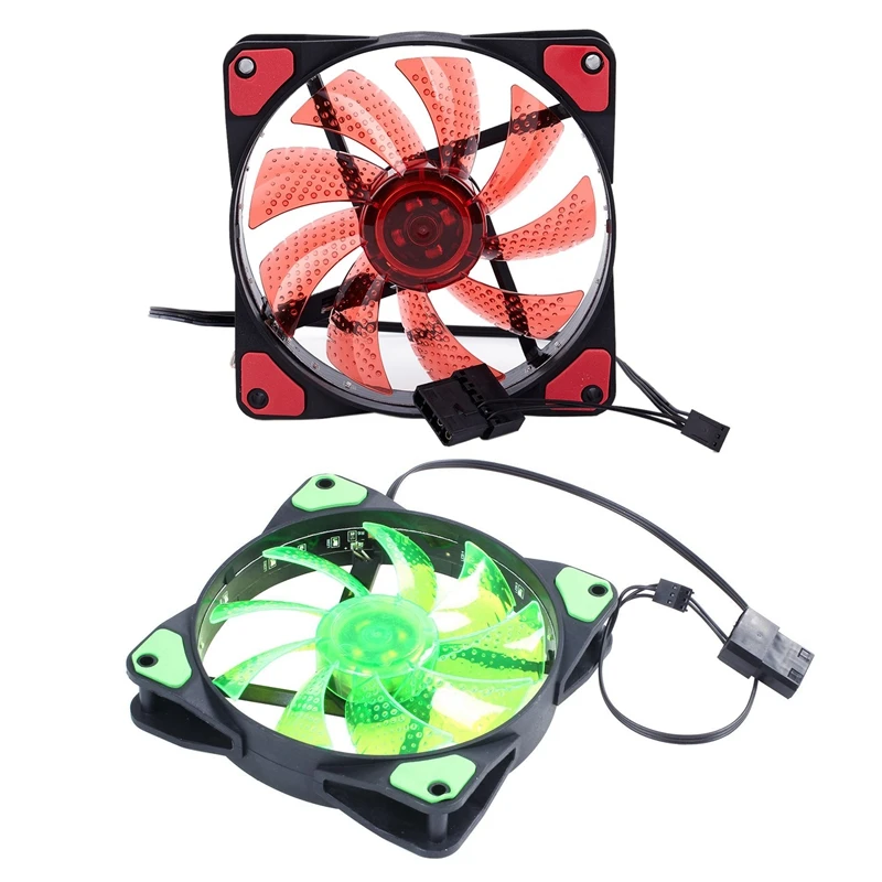 2 Pc 15 Lights LED PC Computer Chassis Fan Case Heatsink Cooler Cooling DC 12V 4P 120X120X25Mm Red &amp Green | Компьютеры и офис