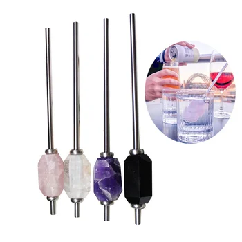 

2019 Natural Quartz Stone Straw Reusable Stainless Steel Drink Straw Mixer Water Purification with Brush Tableware Free Dropship