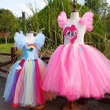 Платье для девочек-подростков 2, 4, 6, 8, 10, 12 лет, детское платье-пачка «My Little Poli» для дня рождения, розовые маскарадные костюмы принцессы на Хэллоуин