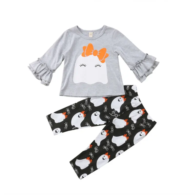 

3M-4Years Happy Halloween Newborn Toddler Baby Girl Clothing Set Cartoon Ghost Long Sleeve T-shirt+Pants Outfits Autumn Costumes