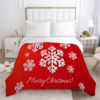

3D Xmas Duvet Cover Quilt Covers Marry Christmas Red Blanket Cover Snowflake Bedding Bag King Queen Double Single Bed Linens