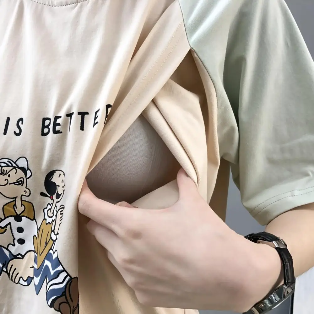 

Raglan Sleeves Cartoon Characters Pattern Nursing T-Shirt Women's Clothing Summer 2022 Pregnancy Clothes 3904