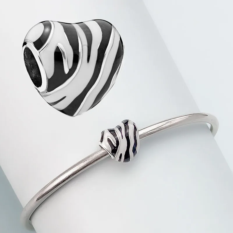 

925 Sterling Silver Bracelets Bangles Beads Pendants Leopard Stripes Bead Charms DIY Jewelry Gifts