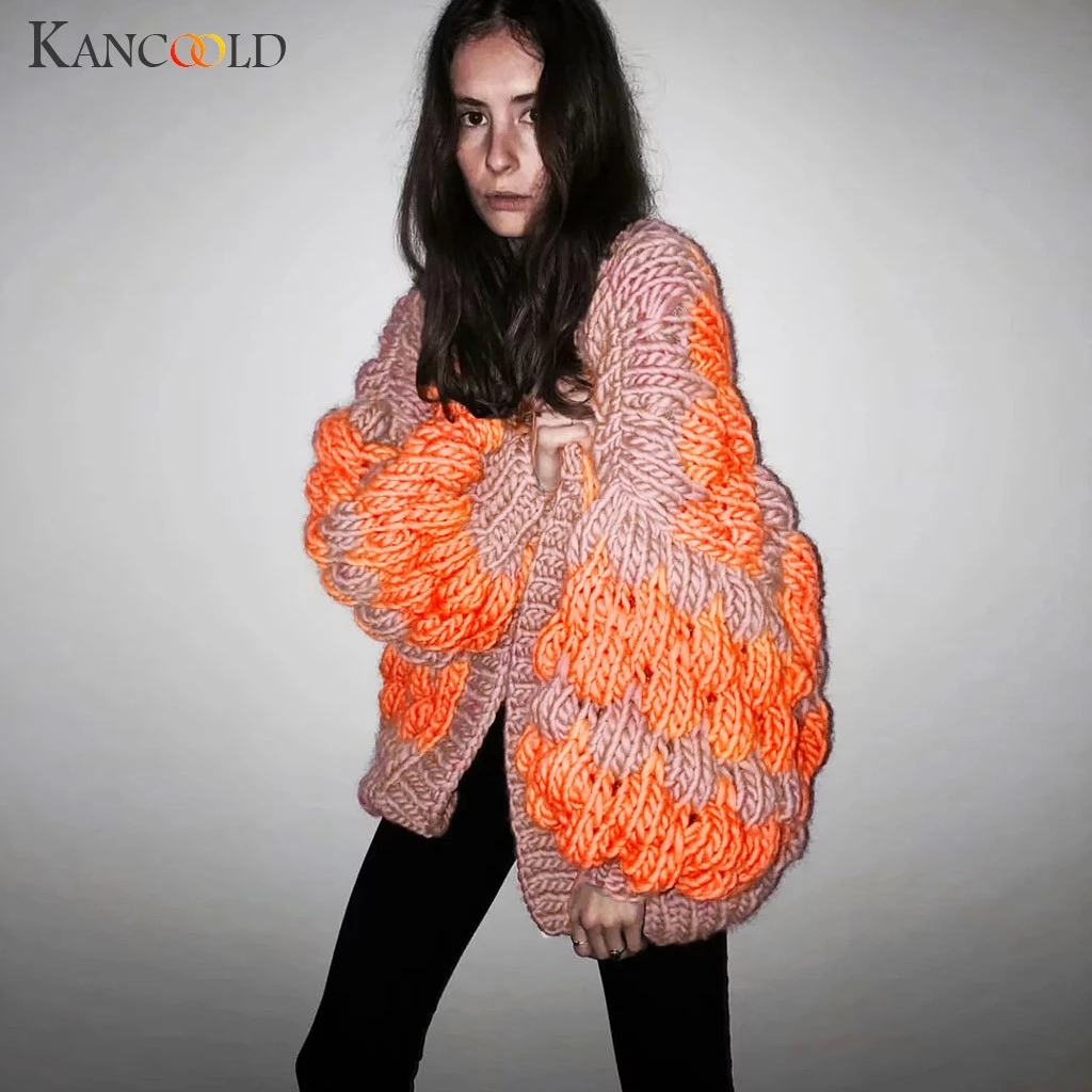 KANCOOLD пальто в минималистическом стиле, повседневный вязаный кардиган с пышными рукавами, свитер, верхняя одежда, свободные пальто и куртки для женщин 2019Sep3