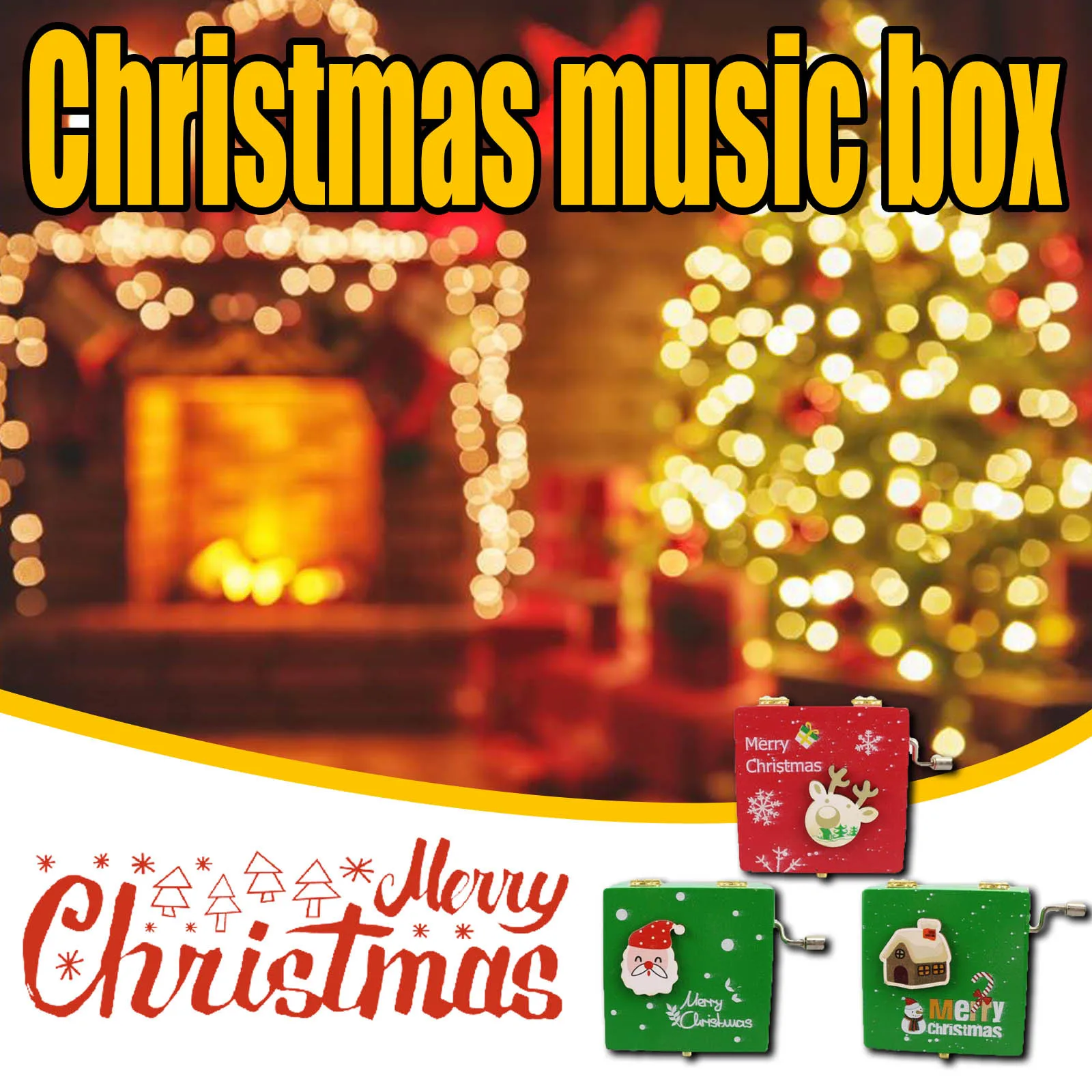 Creative Antique Carved Wooden cartoon print Music Box Holly&ampJolly Merry Christmas New Year Gift Birthday Gift#3 | Спорт и