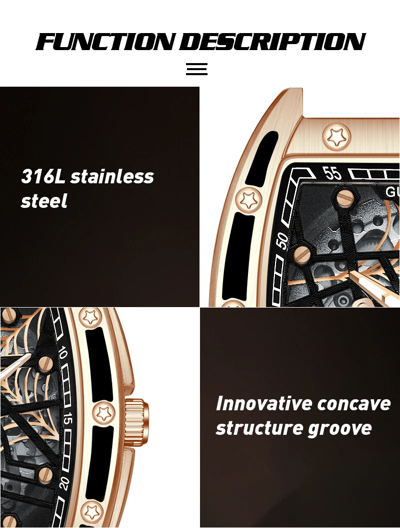 2022 GUANQIN Luxury Fashion Sapphire Mechanical Automatic Watch Men's Watch Stainless Steel Hollow Tourbillon Men's Accessories