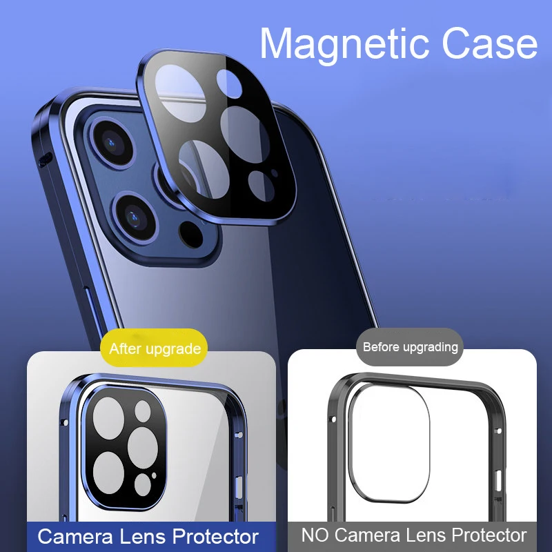 

Coque 360 Magnetic Case For iPhone 12 Mini 12 Pro MAX 11 Pro Case Metal Bumper Tempered Glass Cover Camera Lens Protector Film