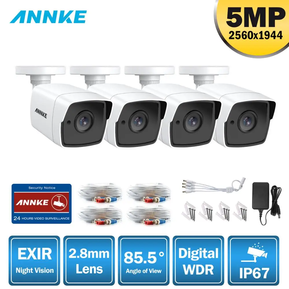 ANNKE 4 шт. 5MP CCTV камера s IP67 водонепроницаемая камера видеонаблюдения наружная цилиндрическая камера ИК фильтр камера комплект