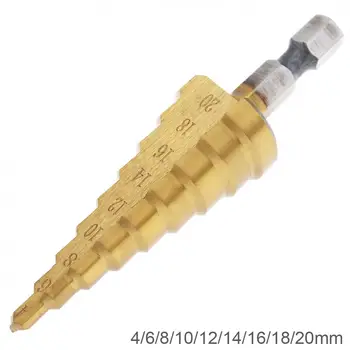 

1pc Drill Bit 4-20mm HSS 9 Step Drill Bits Pagoda Cone Drill with 1/4" Hex Shank for Wood Drilling Power Tools Accessories