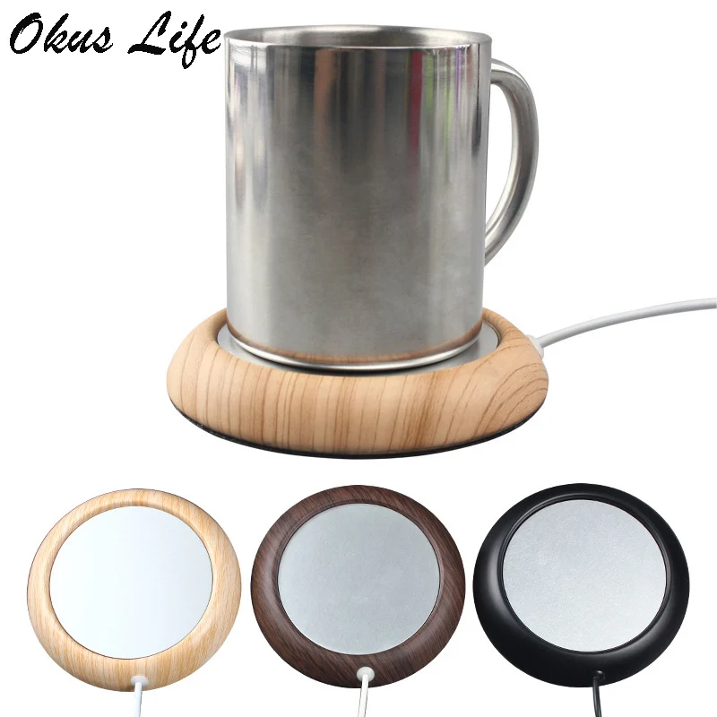 

New Upgraded Design USB Wood Grain Ceramic Cup Warmer Heat Beverage Mug Mat Keep Coffee Milk Tea Drink Warm Heater Tableware Mat