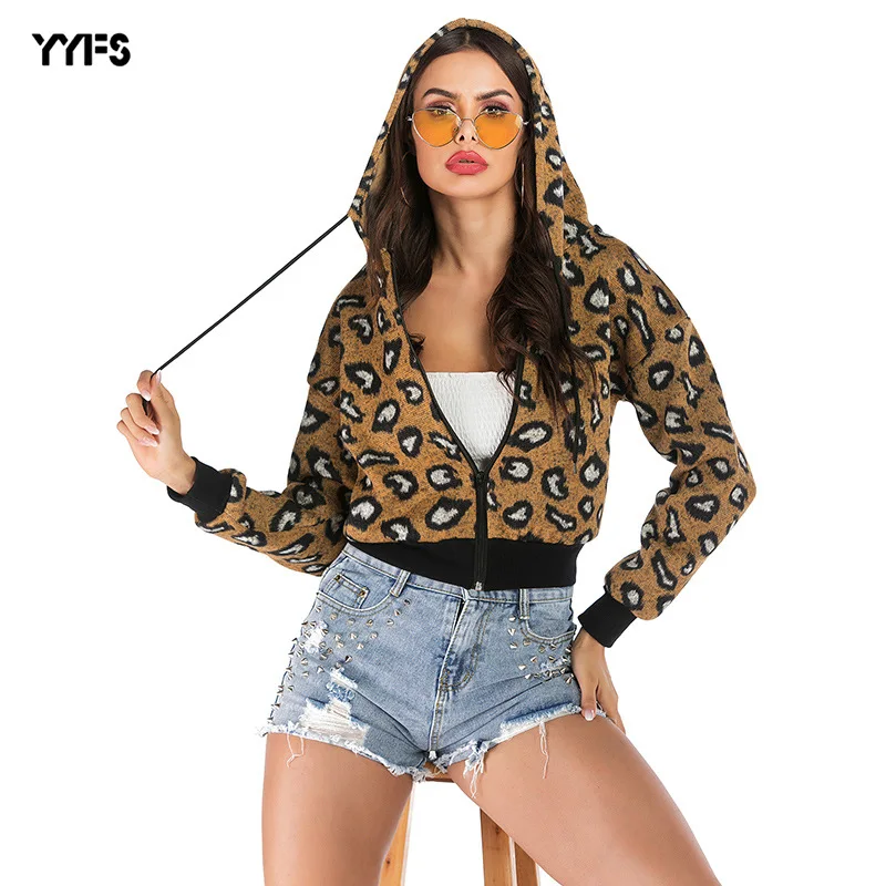 2020 Jacket Woman Jerseys  Zipper Long Sleeve Casual Versatile Leopard Print Hooded Short Jacket Autumn Clip Women's Jacket men s pullovers elegant casual harajuku cartoon luxury jerseys vintage sweatshirt high quality 2 piece set oversized clothing