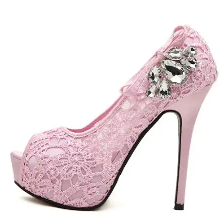 Модные свадебные кружевные туфли со стразами на высоком каблуке|Туфли| |