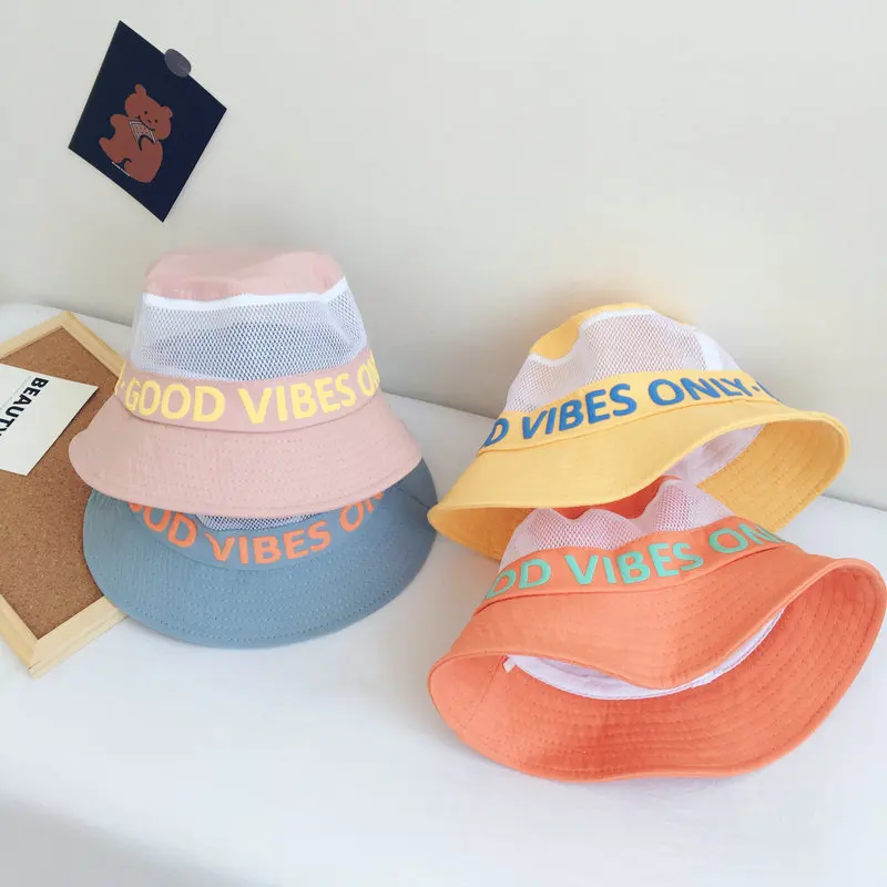 

All-match letter breathable children's net hat sunshade thin fisherman hat baby basin hat