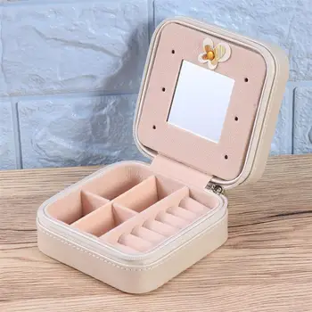 

Storage Box Earrings Jewelry Portable Jewelry Case Organizer Ring Holder PU Leather with Mirror for Party Participants Gifts