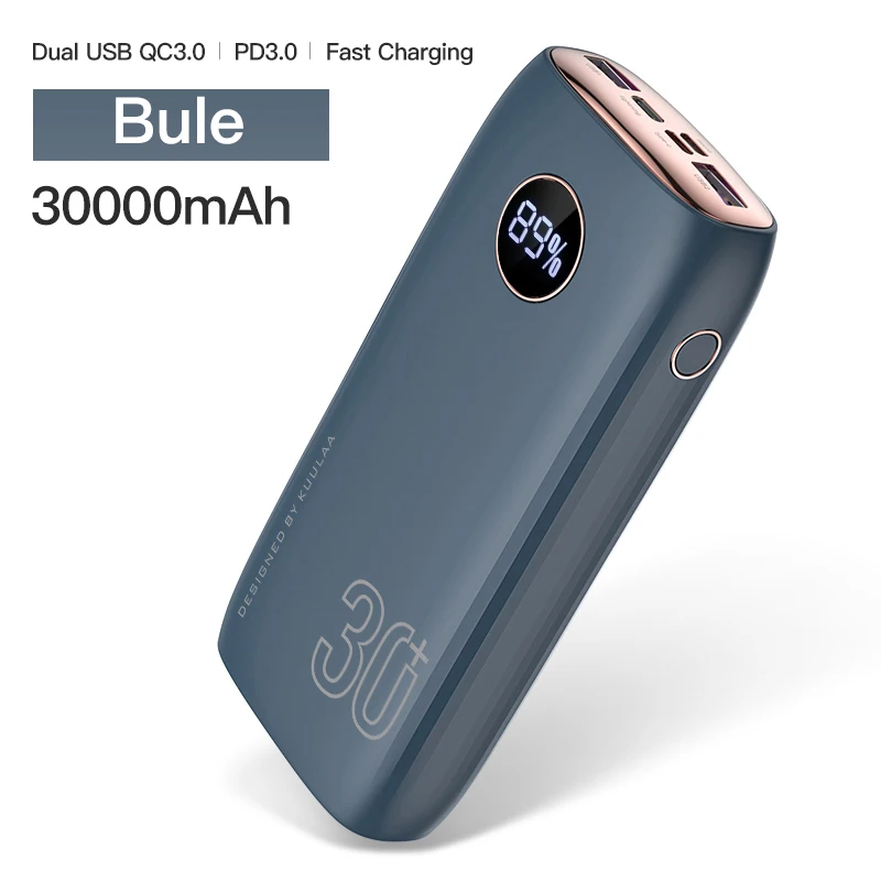 KUULAA power Bank 30000 mAh usb type C PD Быстрая зарядка+ Quick Charge 3,0 power Bank 30000 mAh Внешняя батарея для Xiaomi iPhone - Цвет: Blue Gold