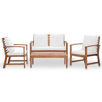 

Modern Nordic 4 Piece Garden Lounge Set with Cushions Acacia Wood Sectional Sofa Set Apartment Chaise Garden Patio Furniture