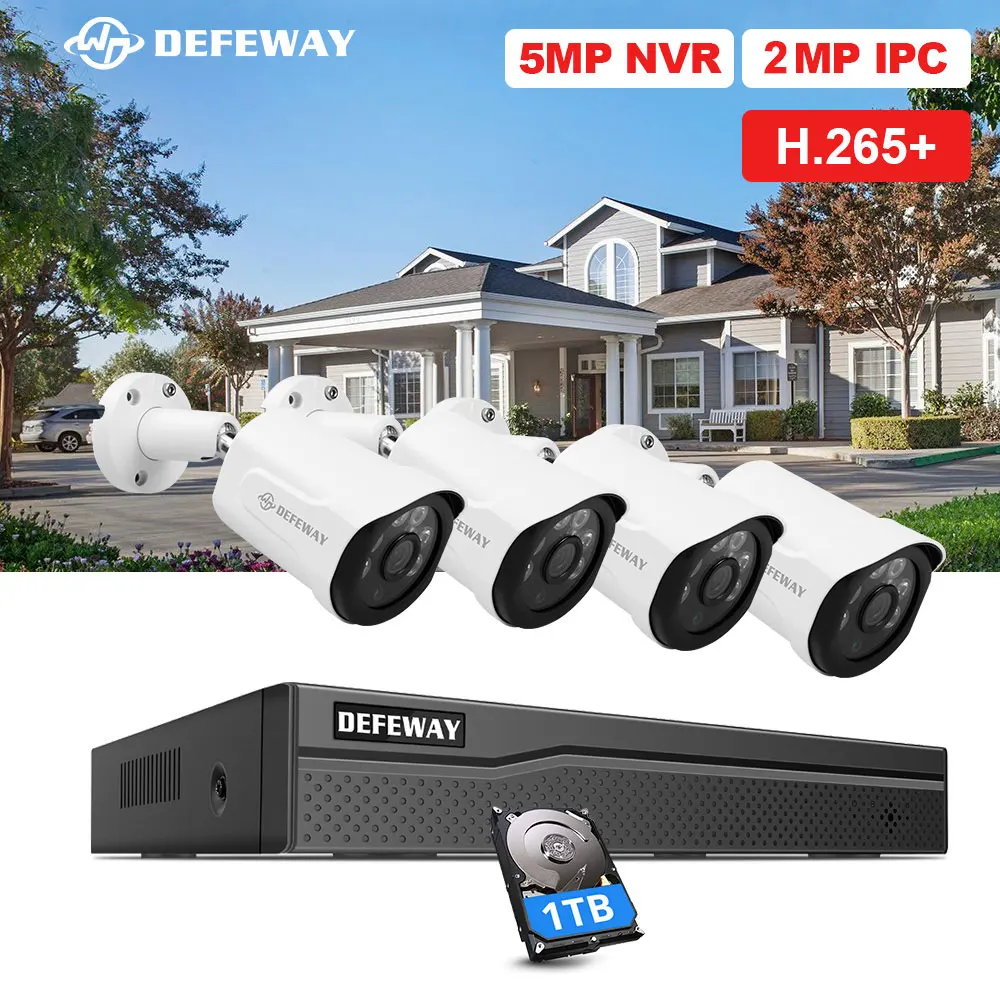 5MP H.265 + 4/8CH POE NVR Kit камера видеонаблюдения системы безопасности 4 шт. 2MP аудио записи