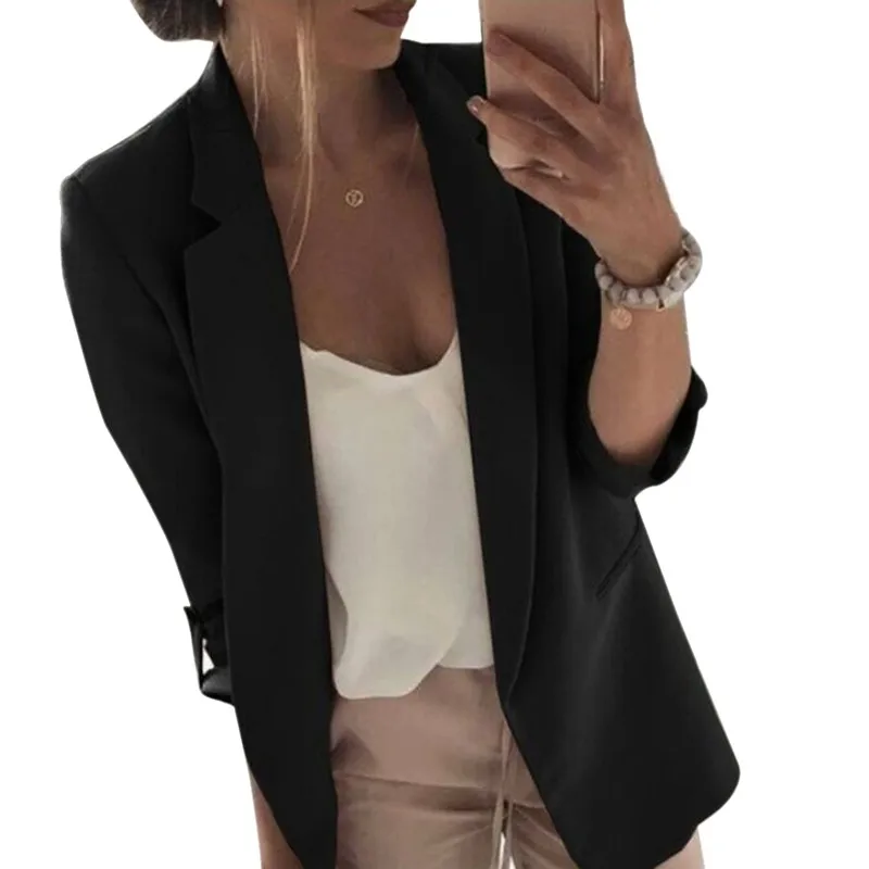

PLUS SIZE Female Casual Long Sleeve Cardigan Suit Tops Womens simple Solid Color Small Suit loose Blazers abrigos mujer invierno