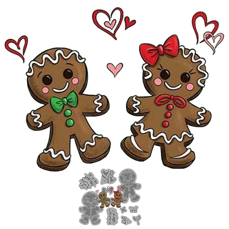 

New Metal Cutting Dies Christmas The Gingerbread Man Boy & Girl 2-in-1 Stencils Die Cut Mould for Scrapbooking Album Paper Card