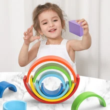 Let's make – blocs en bois arc-en-ciel pour bébé, jouet Montessori en forme d'arc-en-ciel, jeu d'équilibre créatif à empiler bricolage enfants