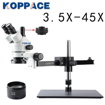 

KOPPACE 3.5X-45X Trinocular stereo Zoom Microscope,144 LED Ring Light,Mobile phone repair Microscope,0.5X Objective lens