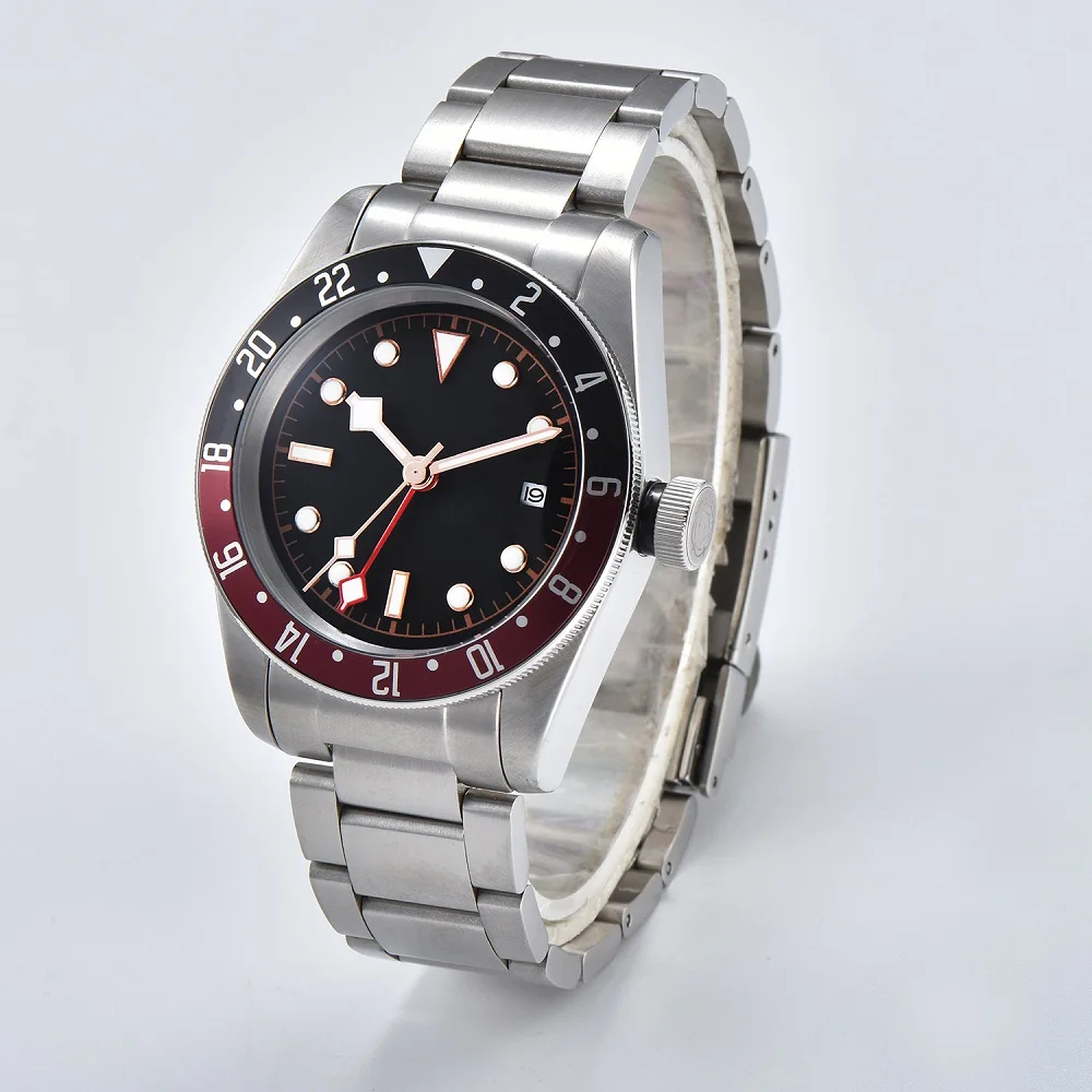 

GMT Watch Men 41mm Automatic mechanical watches Red Black aluminum rotating bezel luminous Military men watch 01