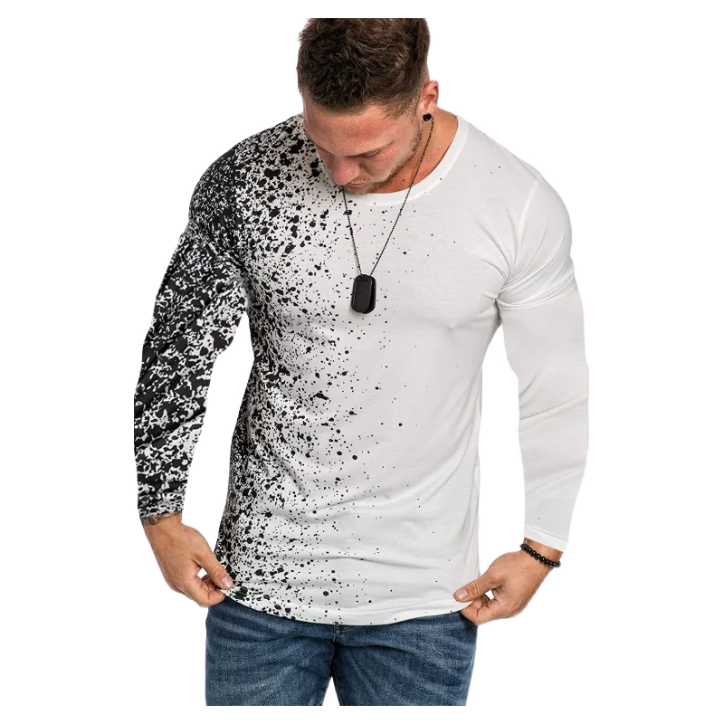 

2020 Men Tshirt Autumn New High-quality Men's Digital Printing 3D Snowflake Dot Gradient Men's Casual Long-sleeved T-shirt Tops