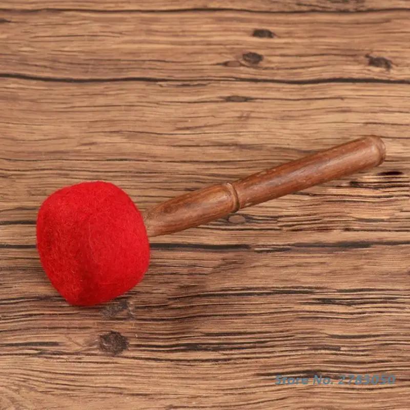 Tibetan Singing Bowl Mallet Meditation Buddhist Handmade Wool Felt Hammer with Wood Handle Red 23cm/28cm