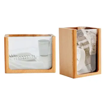 

Wooden Pen Holder with Photo Frame Multifunction Home Office Storage Decoration