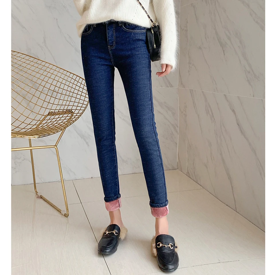 Women S Winter High Waist Jeans Women Thick Velvet Warm Jeans