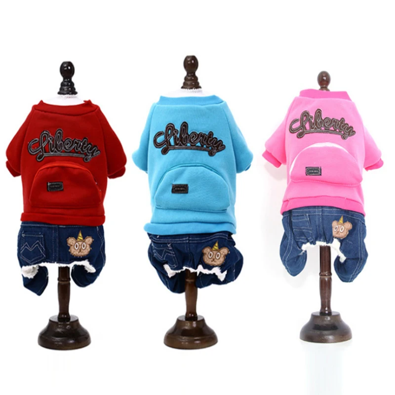 

New Autumn and Winter Leisure Comfortable Fashion Embroidered Denim Dog four-legged Clothing Suitable for Small Dogs