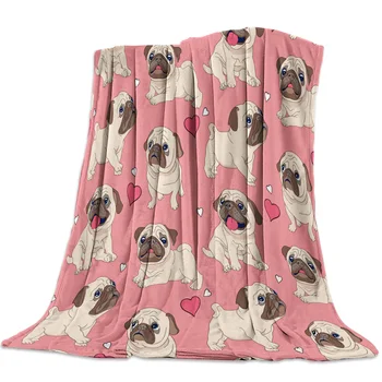 

Fleece Throw Bed Blanket Lightweight Super Soft Cozy Animal Pink Pug Love Blanket Gift for Adults Kids