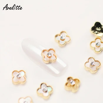 

Avelitte White Black Shell Four Leaf Clover Zircon Jewelry Czech Diamond Nail Phototherapy Nail Decoration Material A Piece