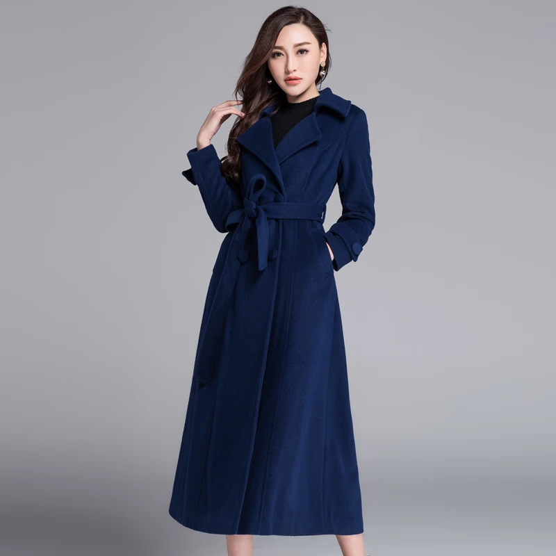 Женский шерстяной Тренч, зимняя двубортная куртка с длинным рукавом Manteau Femme - Цвет: Dark blue