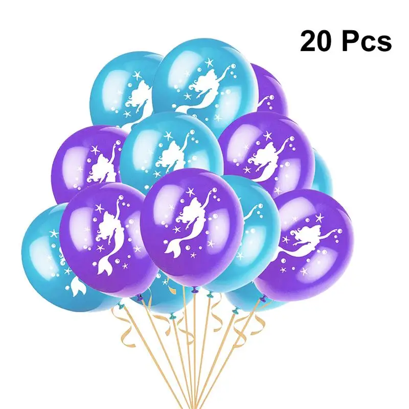 20 Pcs 12 Inch Balloons Set Mermaid Patterned Colored Latex Balloons Kit Party Favors for Wedding
