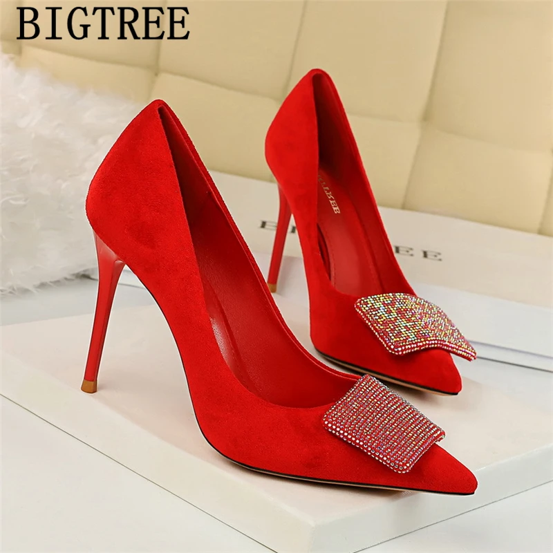 Женские туфли со стразами BIGTREE на очень высоком каблуке элегантные пикантная