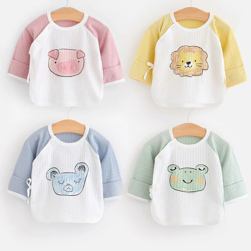 Одежда для новорожденных летняя тонкая футболка для маленьких мальчиков и девочек одежда для малышей из чистого хлопка с полуспинкой от 0 до 3 месяцев