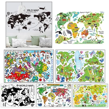 

6 Kinds Large World Map Wall Stickers Cartoon Map Home Decor for Kids Room Vinyl DIY Wall Decals Travel Round The World Sticker