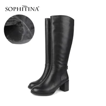 SOPHITINA/зимние сапоги из натуральной кожи; Высококачественная обувь ручной работы до колена на толстом каблуке; женские теплые элегантные сапоги с шерстяным мехом; SC205
