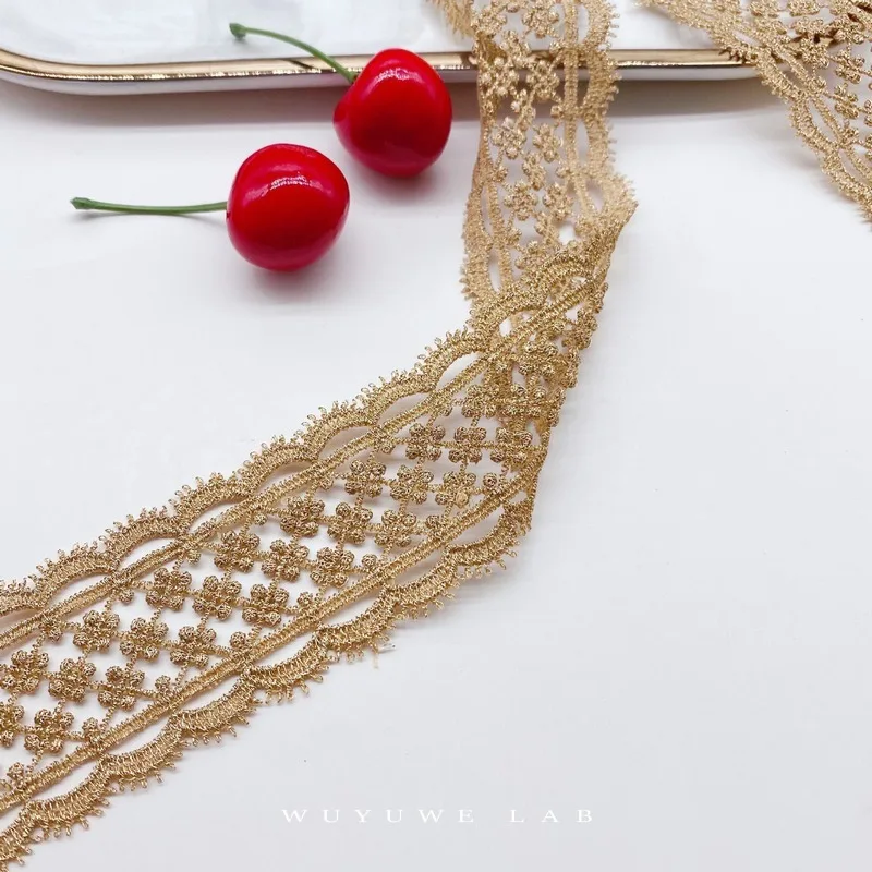 2 야드 고품질 골드 라인 레이스 트림 패브릭 리본 자수 양면 중공 바느질 칼라 트리밍 Encaje Dentelle