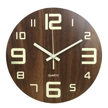 

Low Noise Glow In Dark Arabic Number Non Ticking Living Room Bedroom Battery Operated Wooden Silent Luminous Wall Clock Quartz
