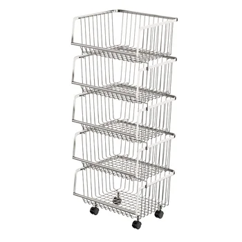

304 Stainless Steel Vegetable Shelf Kitchen Storage Basket Floor Multi Layer Pot Shelf Fruit Storage Basket Shelf