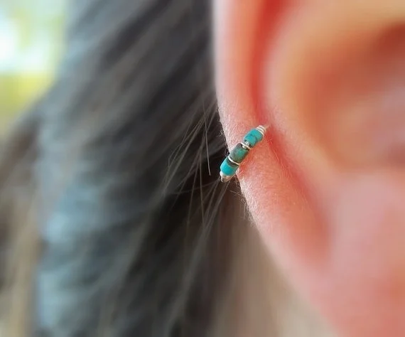 Thin Helix Earring Cartilage Earring Tragus Piercing Turquoise Piercing piercing jewelry body piercing jewelry body jewelry ear piercing jewelry body piercing earrings