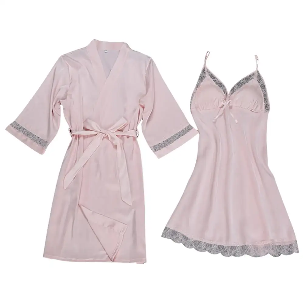 Женские сексуальные атласные пижамы, женские модные одноцветные кружевные пижамы, одежда для сна на бретельках, комплект шелковых пижам с длинным рукавом, femme