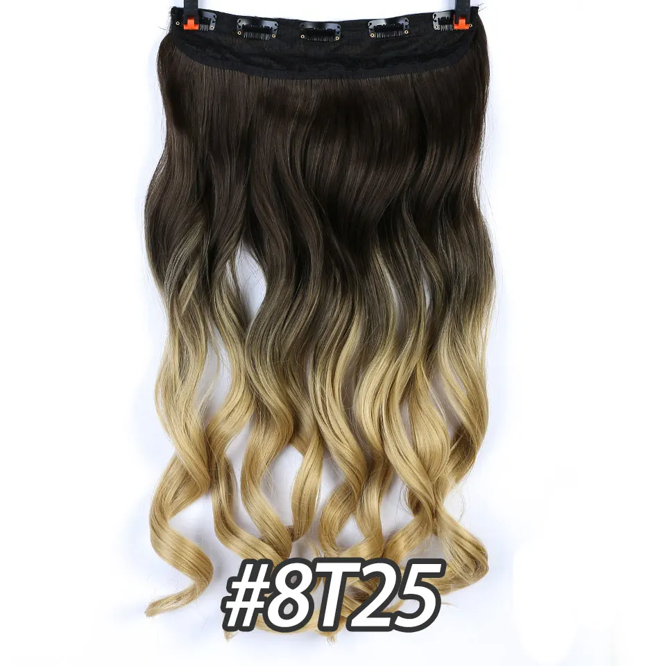 DIFEI 24 inch Long Wavy Clip in one Piece Synthetic Hair Extension Brown Black Heat Resistant Fiber 5 Clips Hairpiece for Women - Цвет: 8T25
