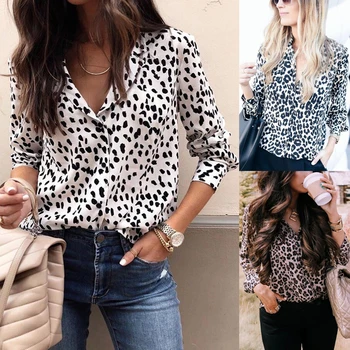 

Sexy Leopard Printed Blouse Women Long Sleeve V Neck Shirt Ladies Party Tops Dames Streetwear Blusas Plus Size 3XL