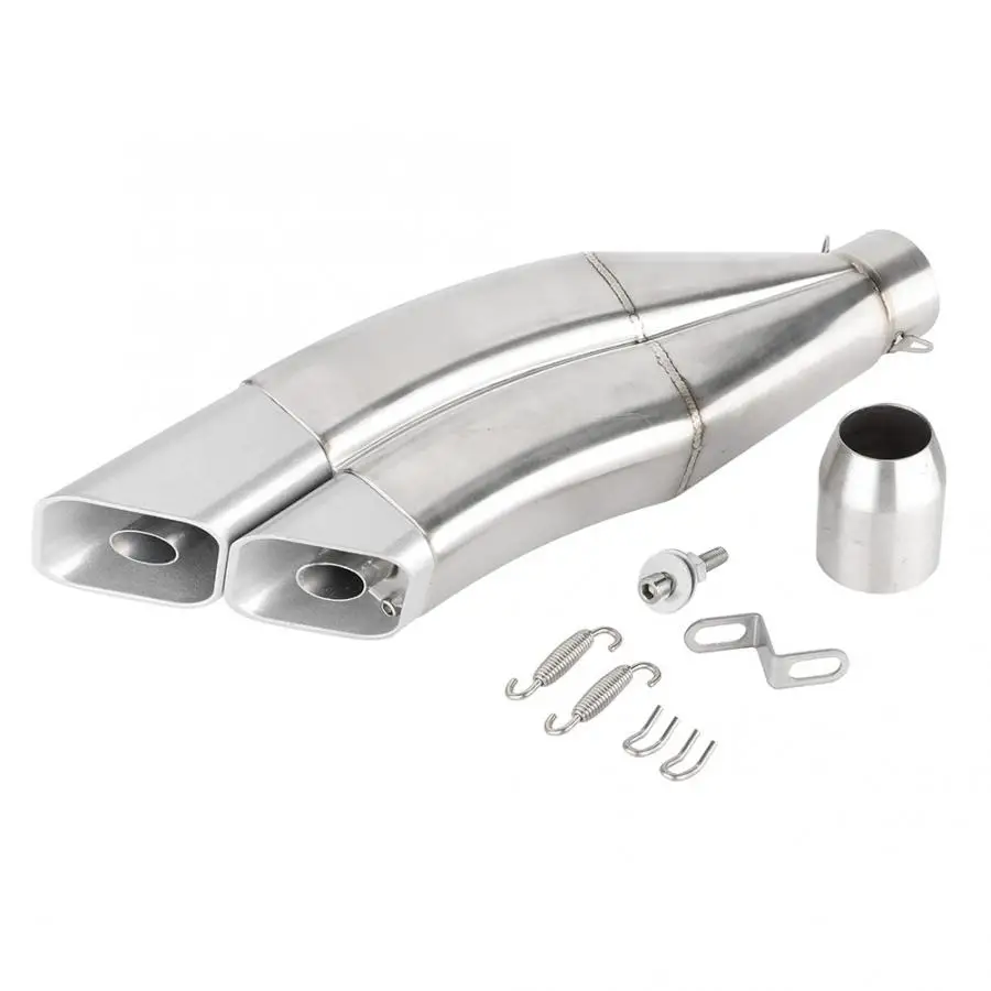 Universal 51mm Stainless Steel Silver Motorcycle Double Exhaust Muffler Pipe Modification Parts motorcycle accessories