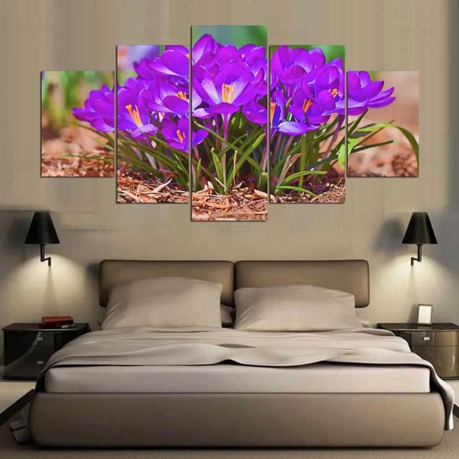 5 панелей современные весенние цветы Крокус современный HD художественный принт