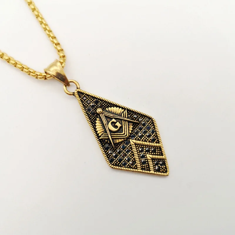 Черный рыцарь Bling нержавеющая сталь масонский Бесплатный масон, масонство бесплатно и принимаются хрустальные подвески ожерелье BLKN0774 - Окраска металла: Gold Popcorn Chain